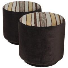 Pair of Custom Kilim and Velvet Stools