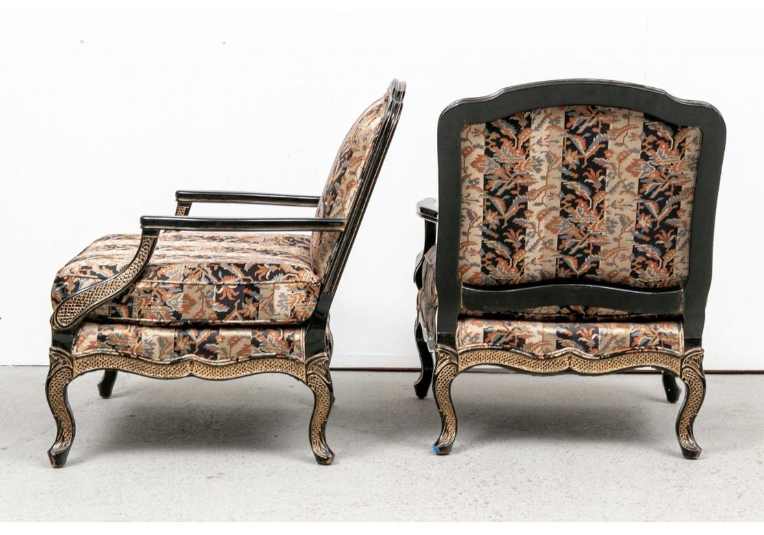 20th Century Pair of Custom Lacquered and Gilt Fauteuils For Sale