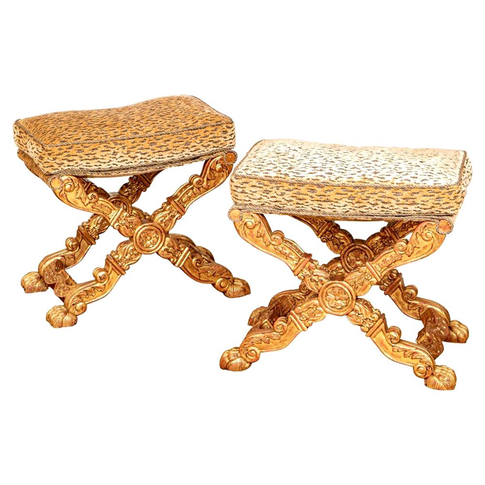 Pair of Custom Lavish Louis XIV Style Carved Benches For Sale