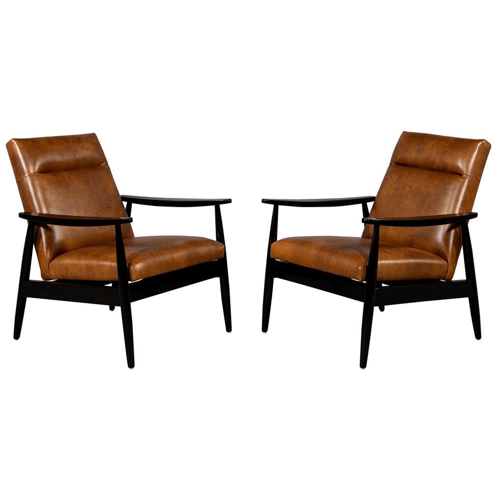 Pair of "VITA Collection" Cherry and Leather Lounge Chairs by Thomas