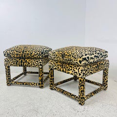 Pair of Custom Leopard Parsons Style Ottomans