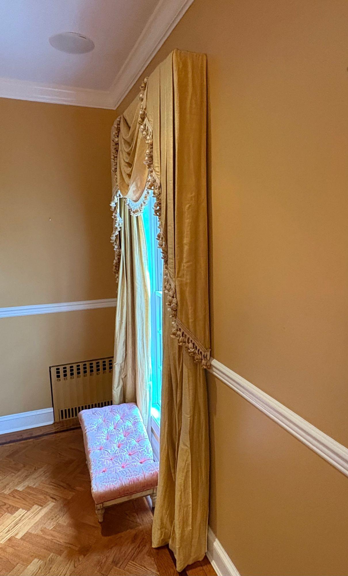 Pair of Custom Linen Drapes, Curtains and Valances, Lined, Tassels For Sale 7