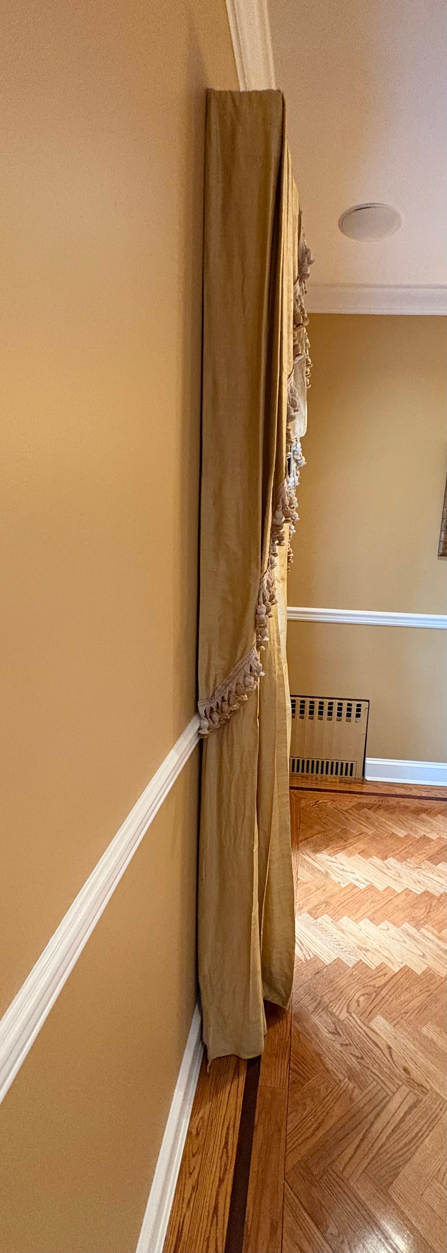 Pair of Custom Linen Drapes, Curtains and Valances, Lined, Tassels For Sale 8