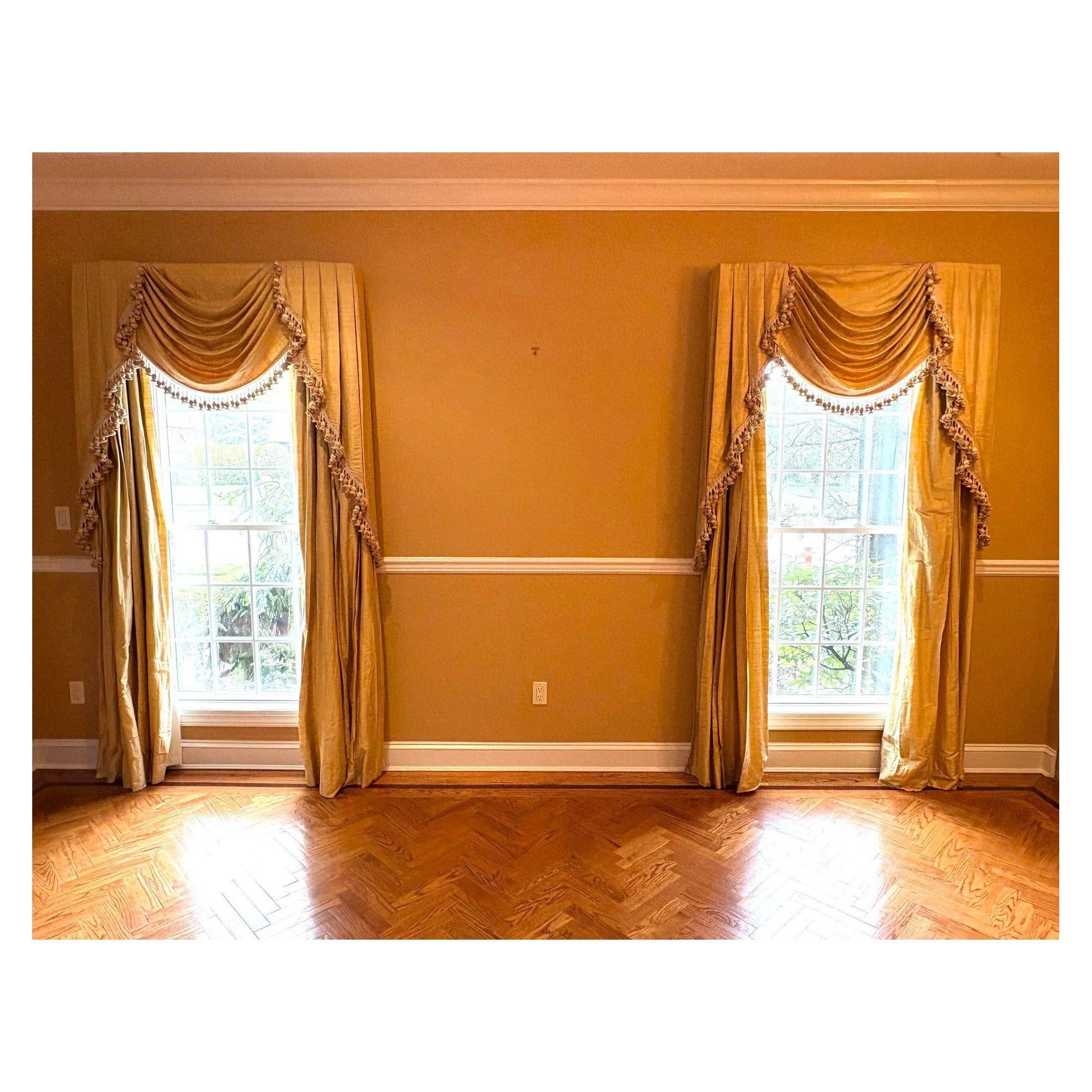 Pair of Custom Linen Drapes, Curtains and Valances, Lined, Tassels