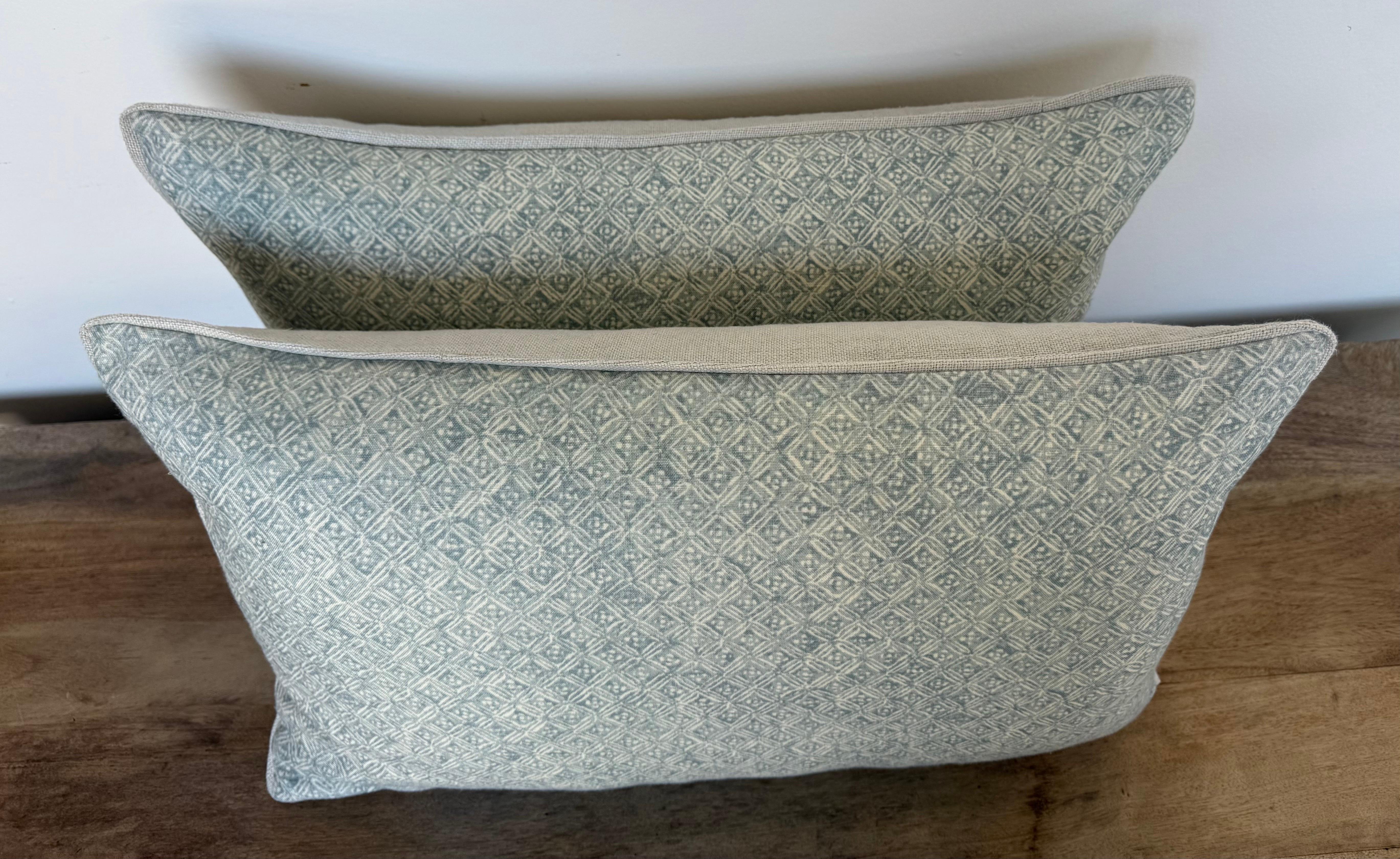 Scandinavian Modern Pair of Custom Linen Pillows in Twigs Printed Fabric For Sale