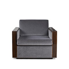 Pair of Custom Lounge chairs in Macassar Ebony and Mohair