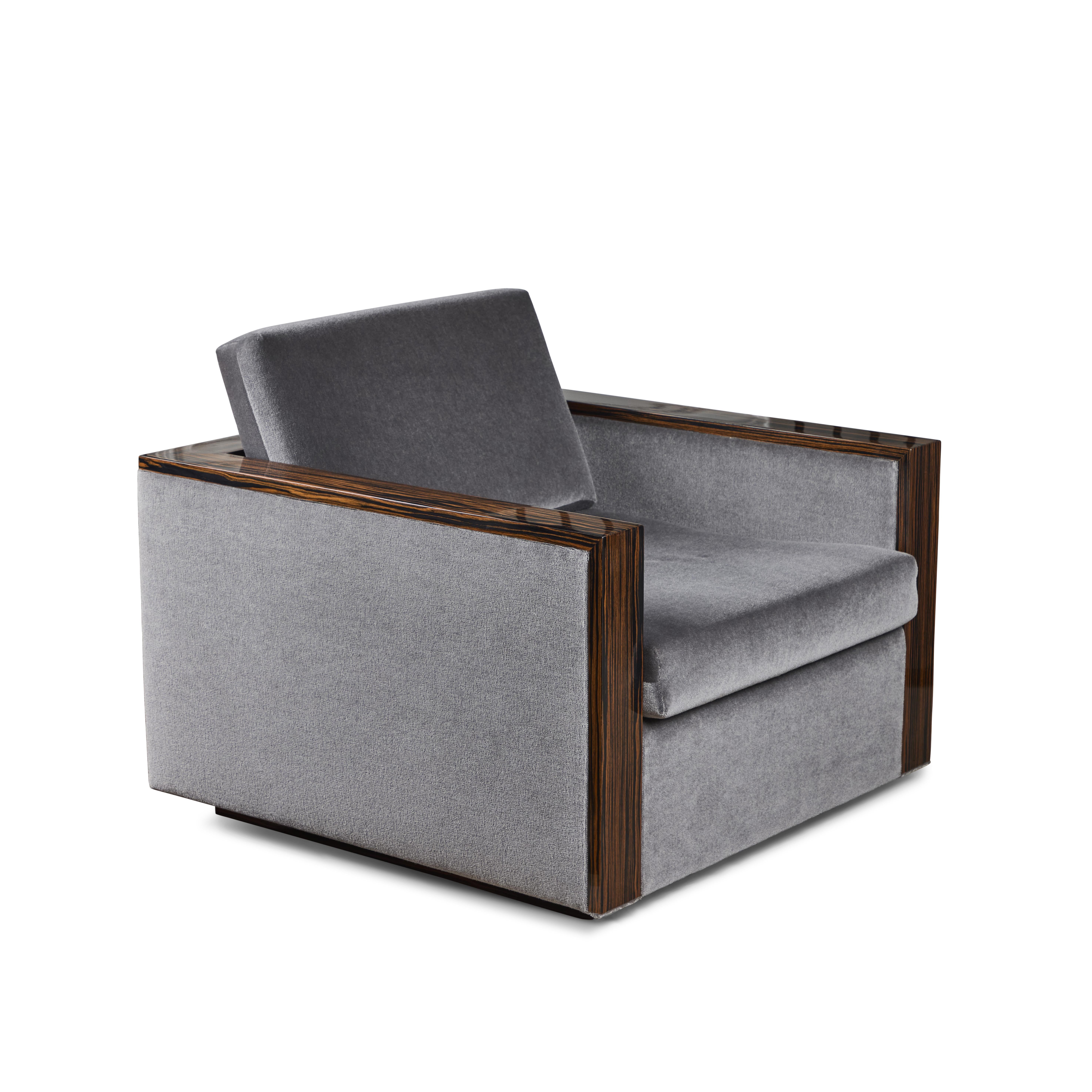 Paar Custom Lounge Stühle aus Makassar-Ebenholz und Mohair (Art déco) im Angebot