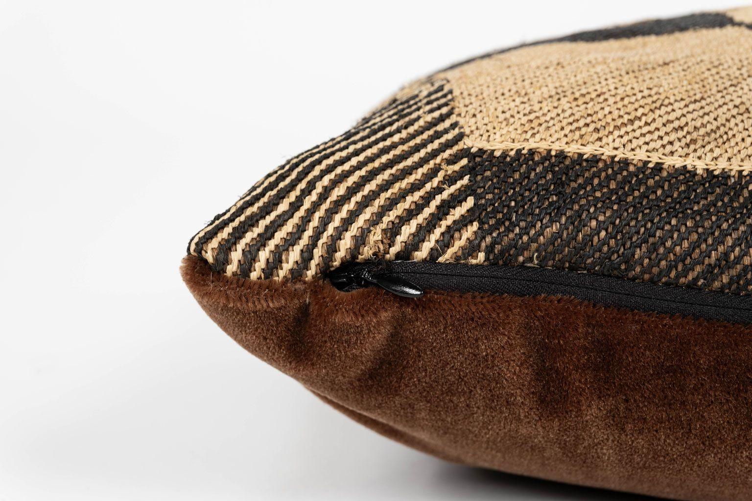 Pair of Custom Lumbar Cushions from Vintage African Kuba Cloth For Sale 2