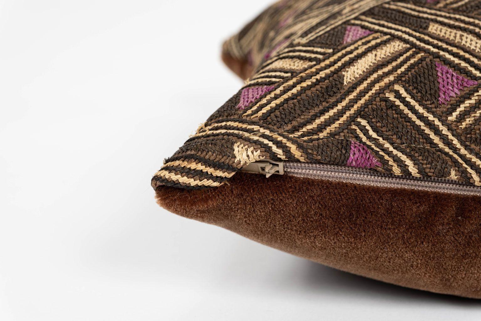 Pair of Custom Lumbar Cushions from Vintage African Kuba Cloth For Sale 3