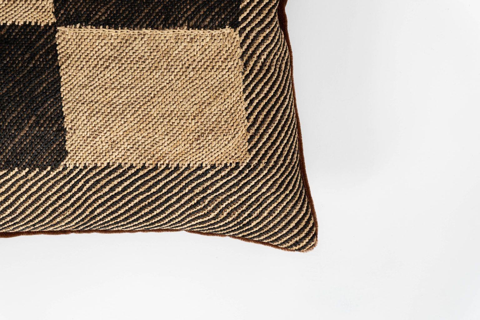 Pair of Custom Lumbar Cushions from Vintage African Kuba Cloth For Sale 4