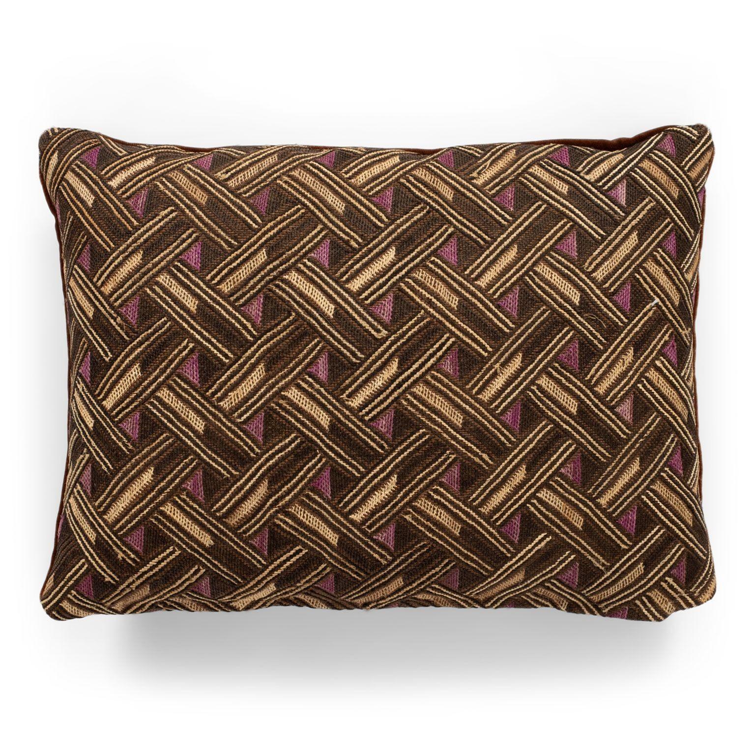 Tribal Pair of Custom Lumbar Cushions from Vintage African Kuba Cloth For Sale