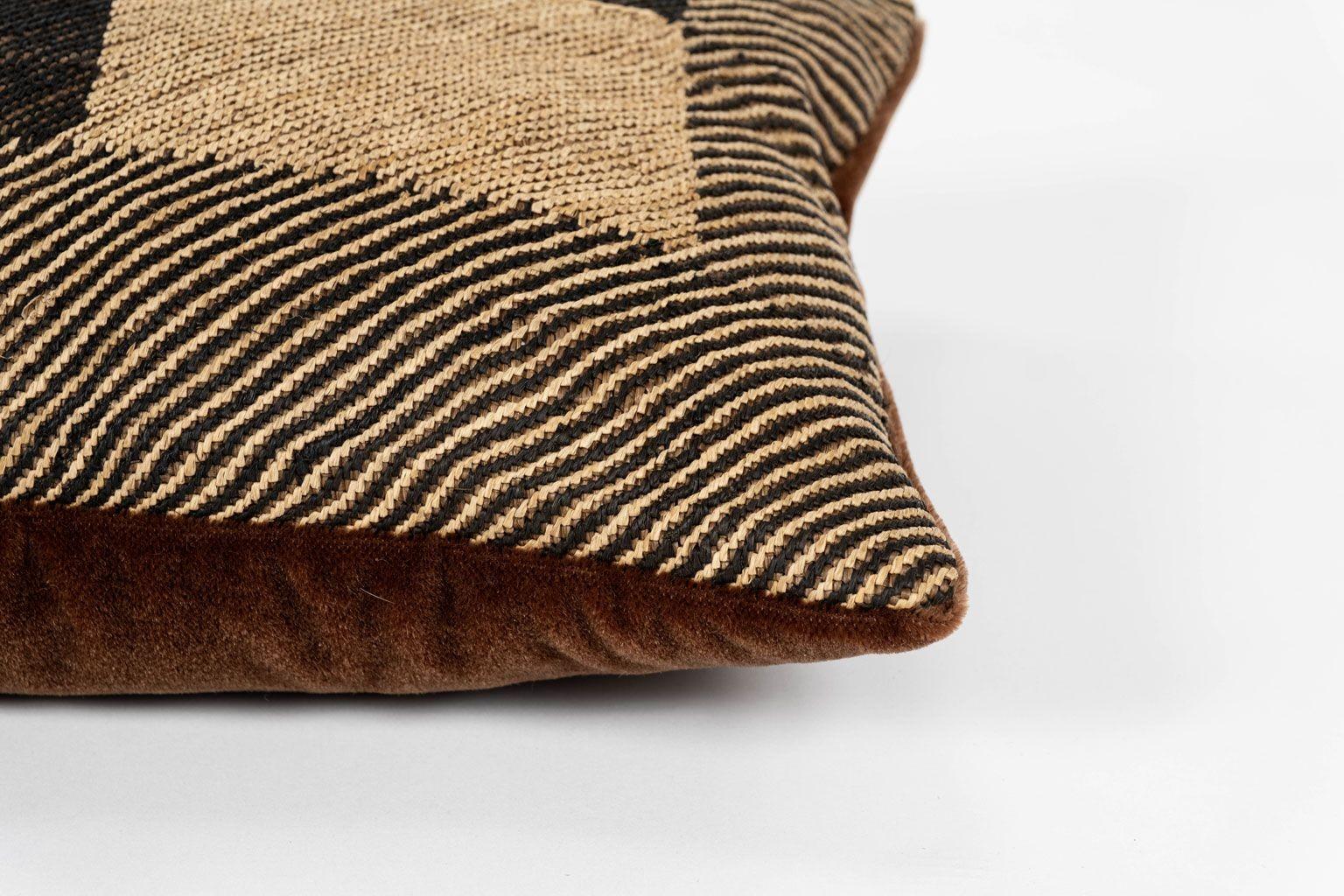 Cast Pair of Custom Lumbar Cushions from Vintage African Kuba Cloth For Sale