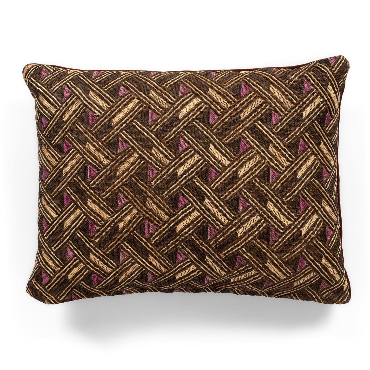 Contemporary Pair of Custom Lumbar Cushions from Vintage African Kuba Cloth For Sale