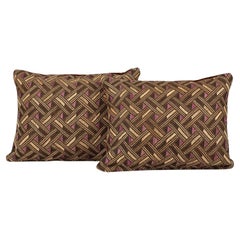 Pair of Custom Lumbar Cushions from Vintage African Kuba Cloth