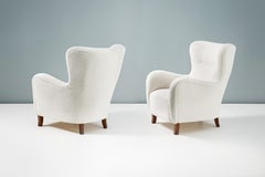 Pair of Custom Made 1940s Style Boucle Wing Chairs