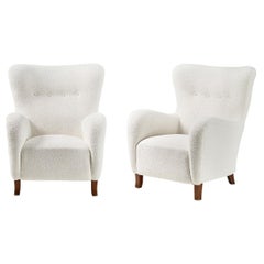 Pair of Custom Made 1940s Style Boucle Wing Chairs