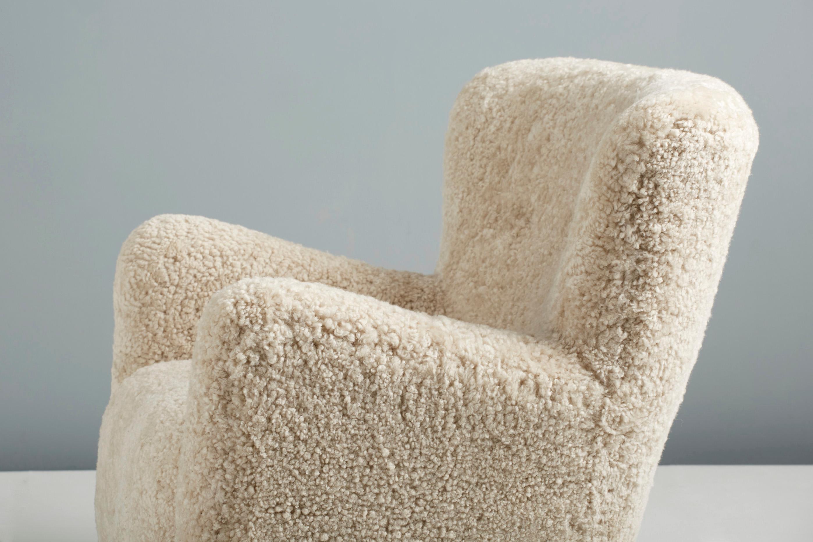 British Ryo Lounge Chairs in Sheepskin by Dagmar For Sale