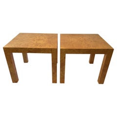 Pair of Milo Baughman Style Custom Made 1980s Burl Wood Parson End Tables