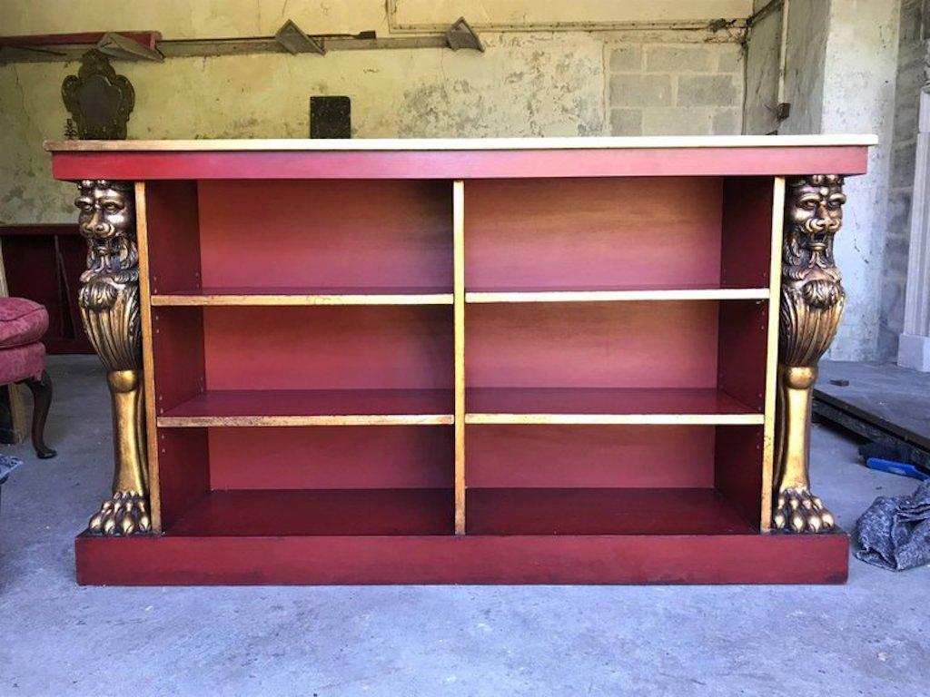 English Pair of Custom Made 20th Century Bookcases with Carved Gold Gilt Lions