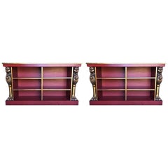 Pair of Custom Made 20th Century Bookcases with Carved Gold Gilt Lions