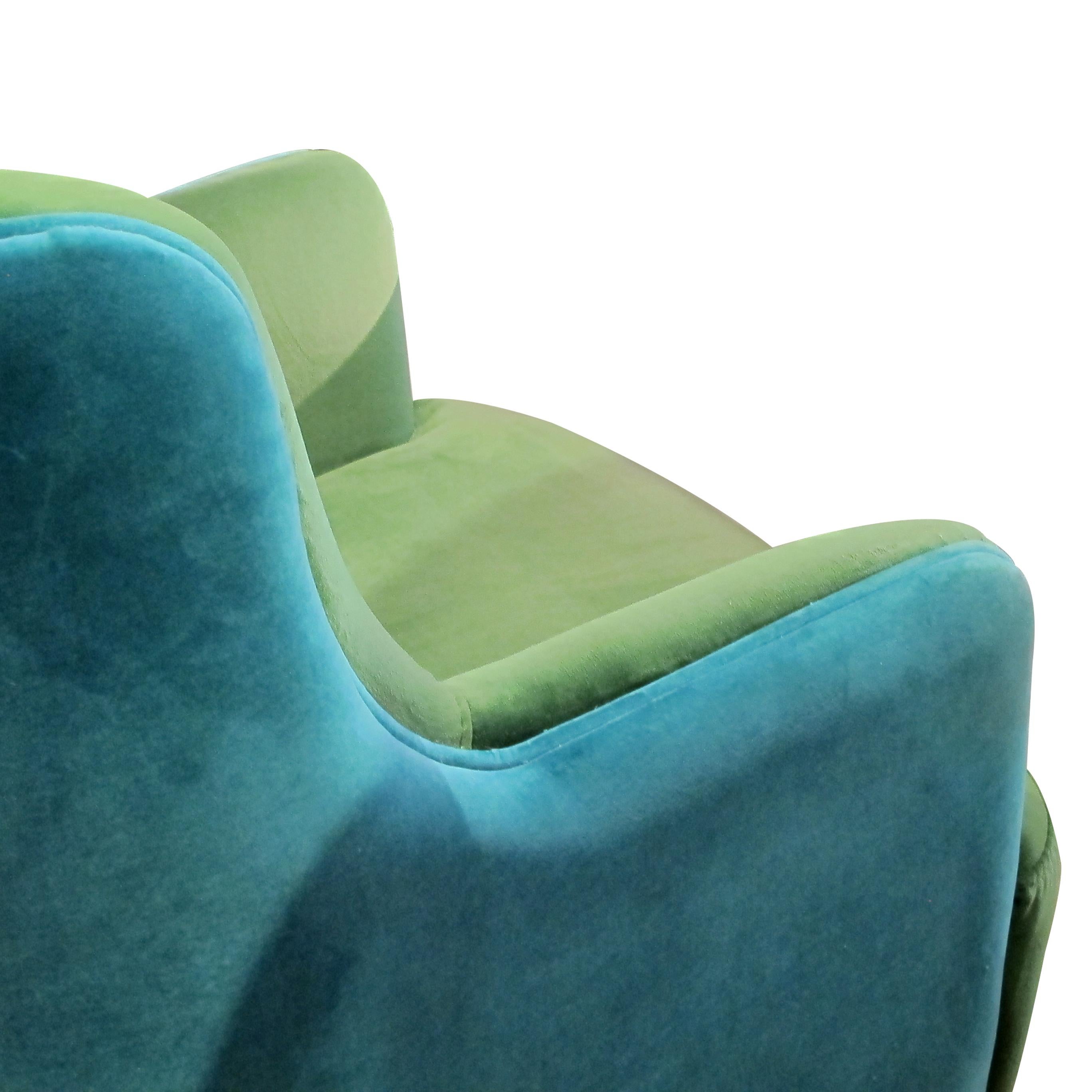 Pair of Custom Made Armchairs Upholstered in Green & Torquoise Velvet Fabric In Good Condition In London, GB
