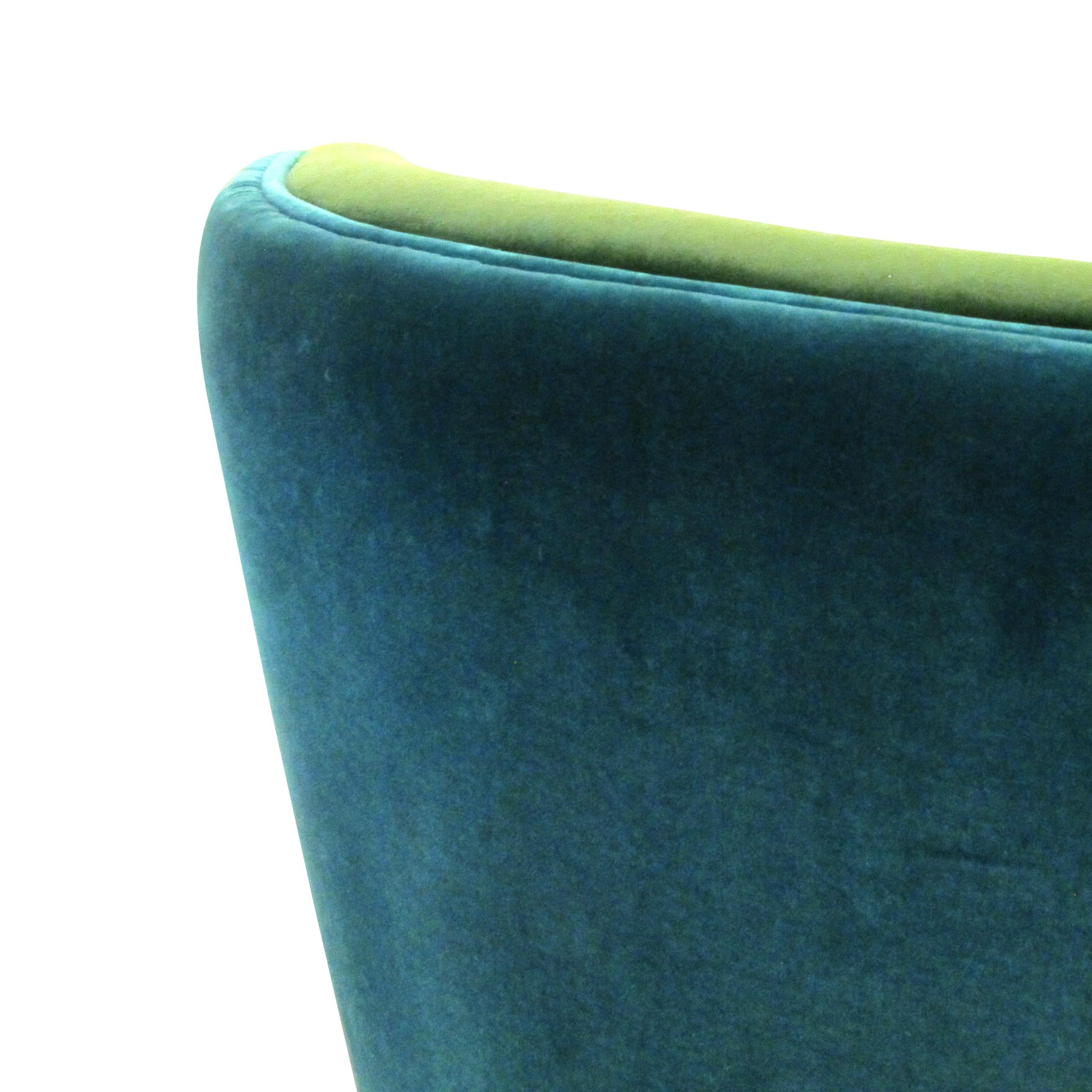 Contemporary Pair of Custom Made Armchairs Upholstered in Green & Torquoise Velvet Fabric