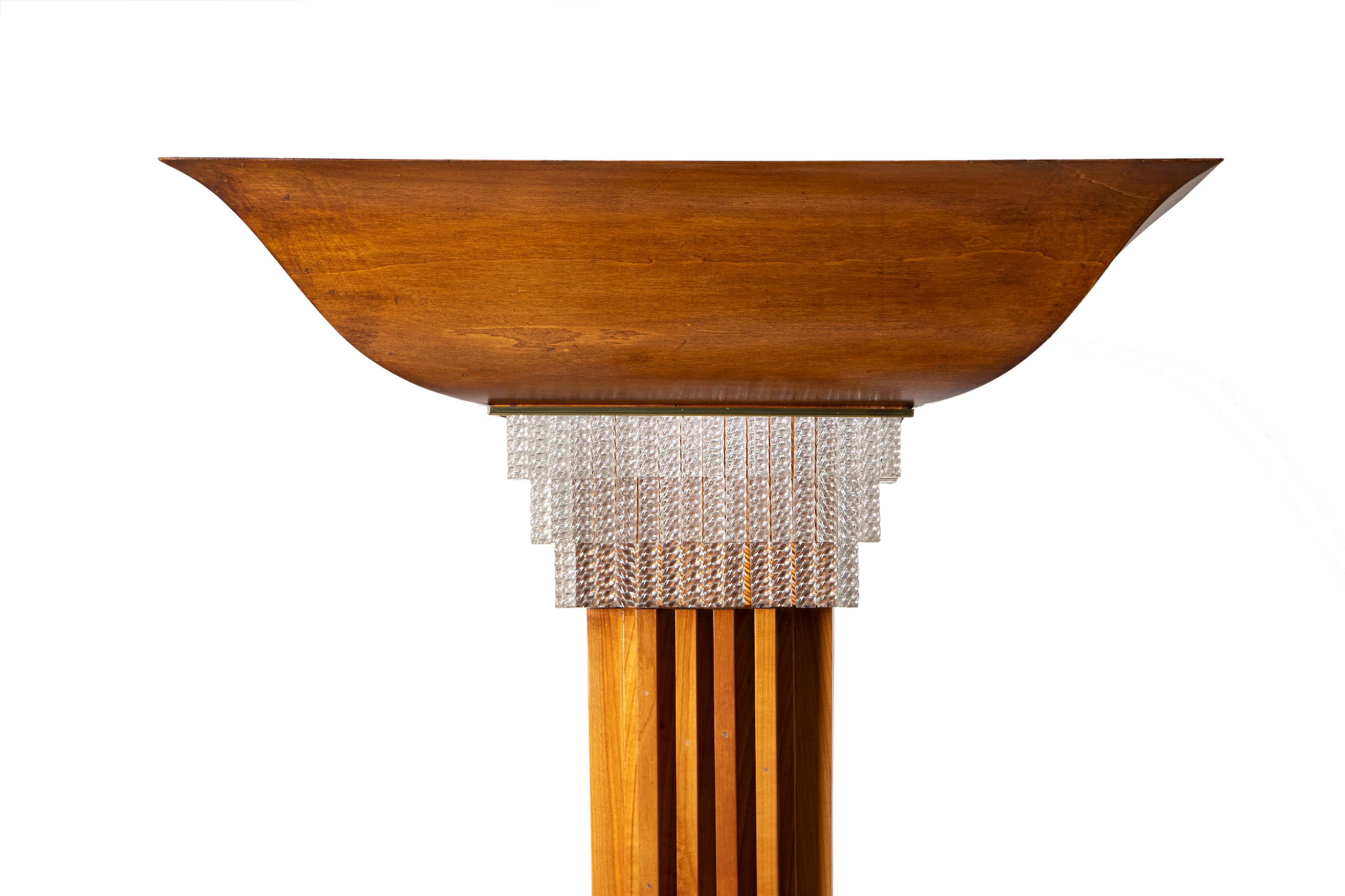 Italian Pair of  Art Deco Style Floor Lamps Custom-Made in Maple Wood