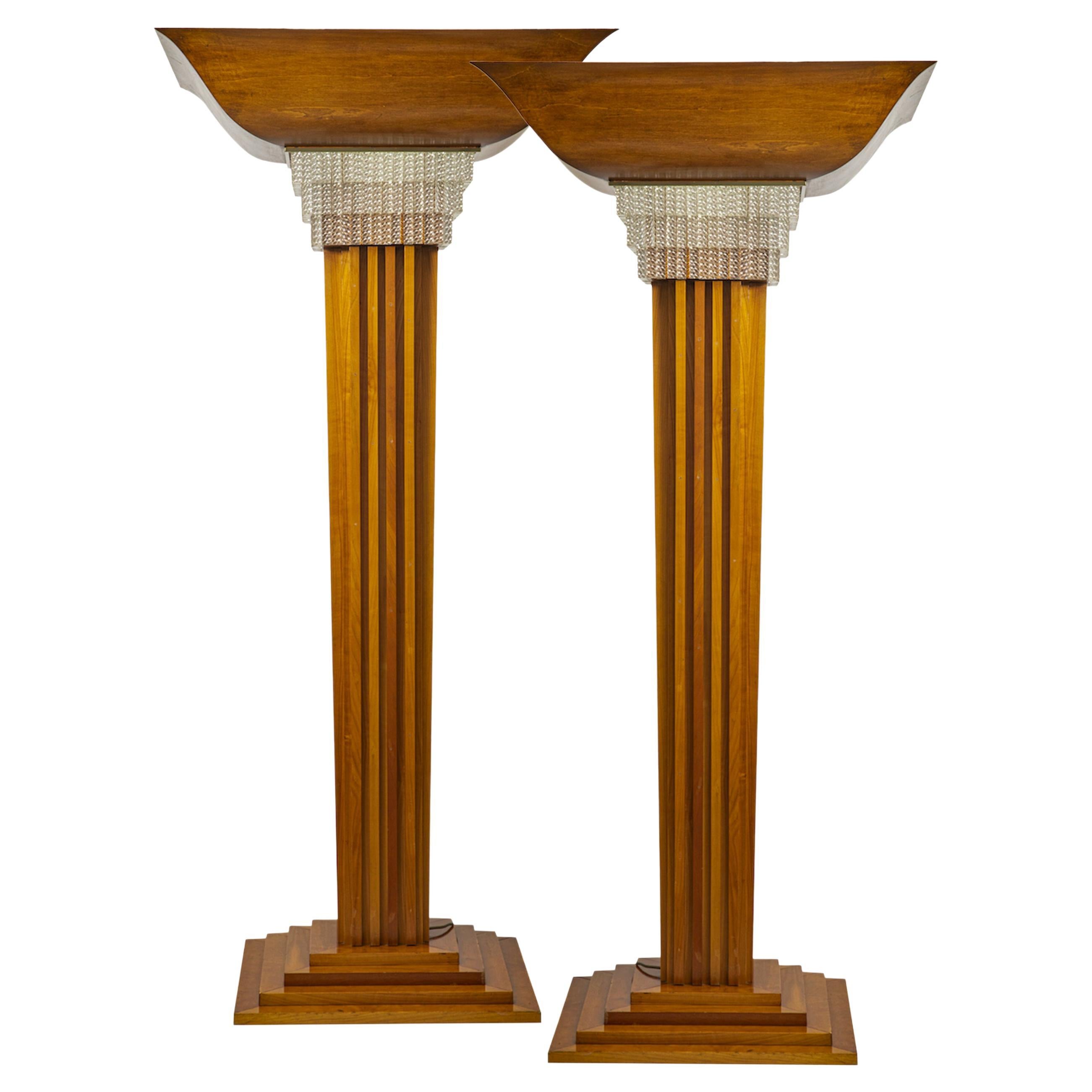 Pair of  Art Deco Style Floor Lamps Custom-Made in Maple Wood