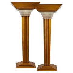 Pair of  Art Deco Style Floor Lamps Custom-Made in Maple Wood