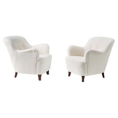 Pair of Custom Made Boucle Lounge Chairs