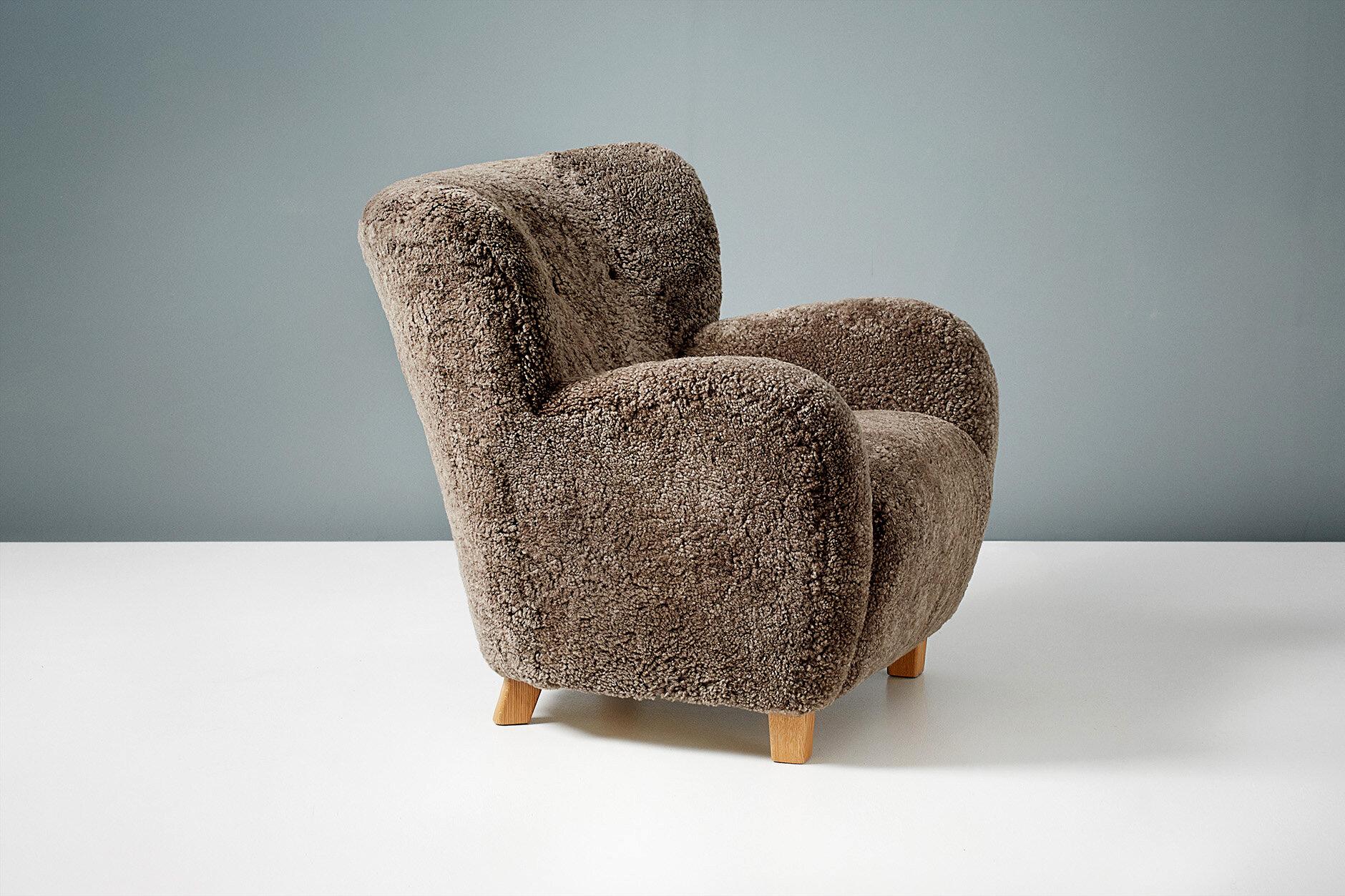 Pair of Custom Made Brown Sheepskin Lounge Chairs For Sale 4