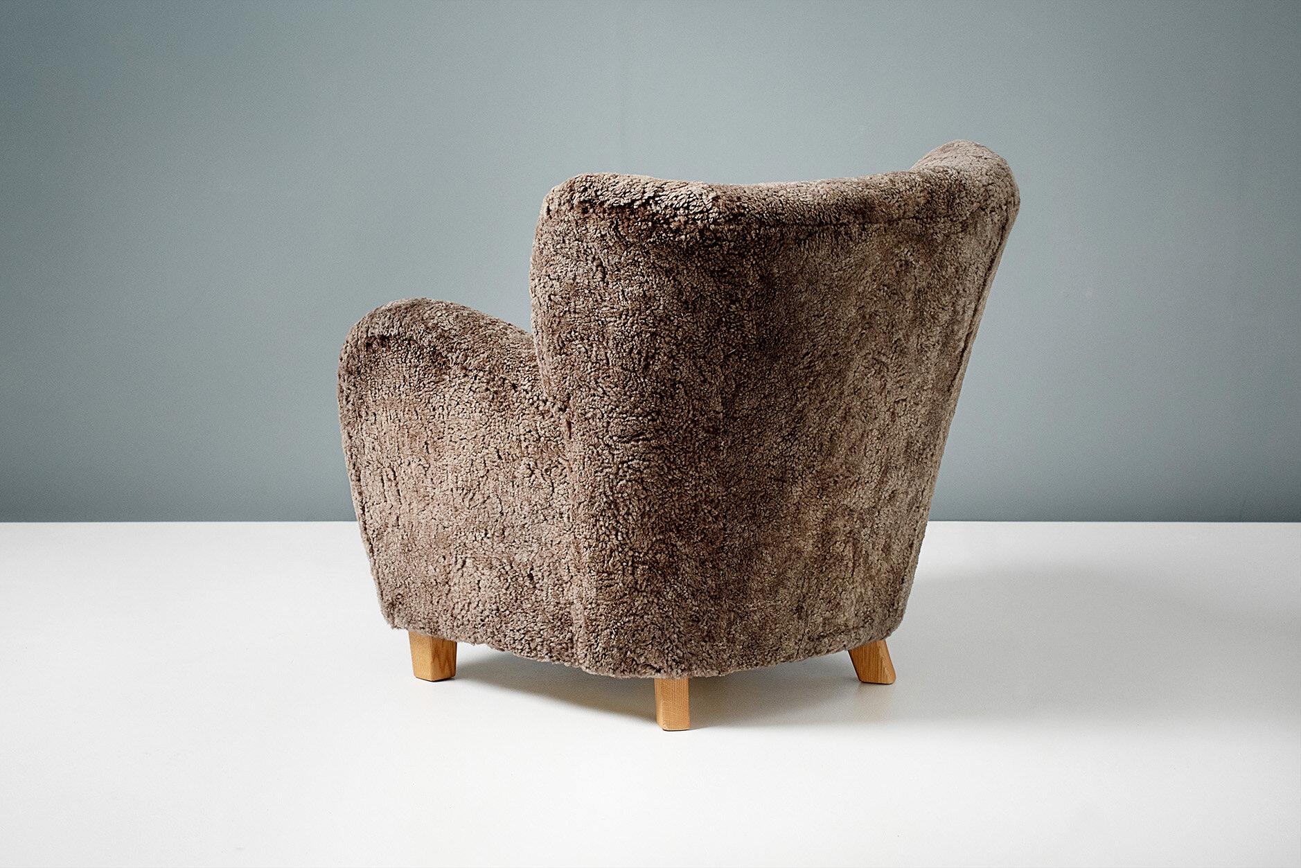 Pair of Custom Made Brown Sheepskin Lounge Chairs For Sale 6