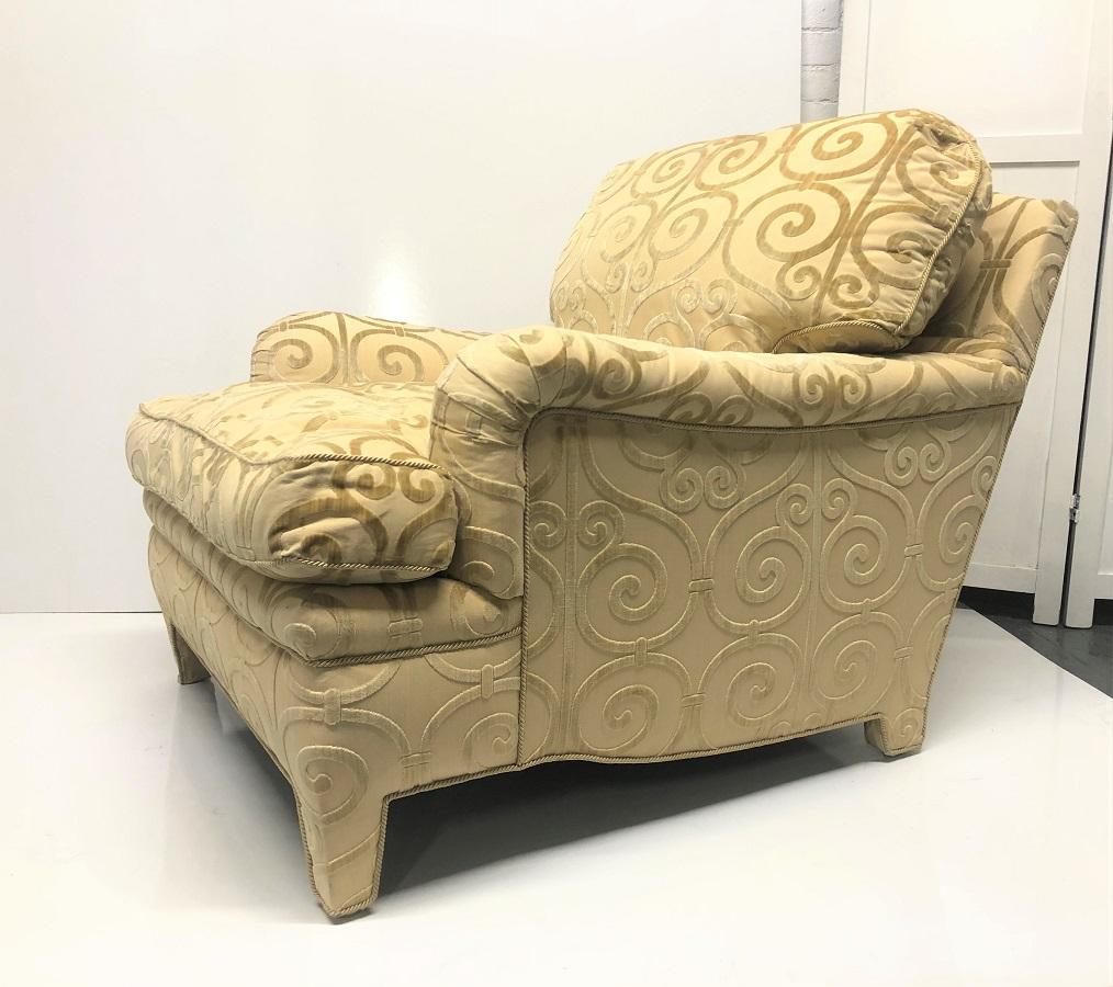 Hollywood Regency Pair of Custom Made Damask Velvet Lounge Chairs For Sale
