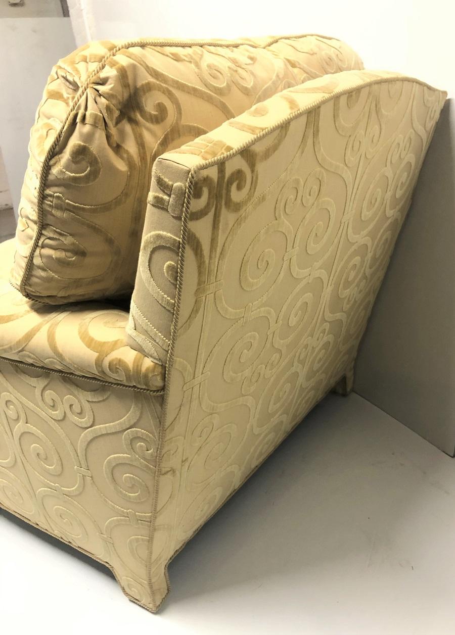 Pair of Custom Made Damask Velvet Lounge Chairs For Sale 1