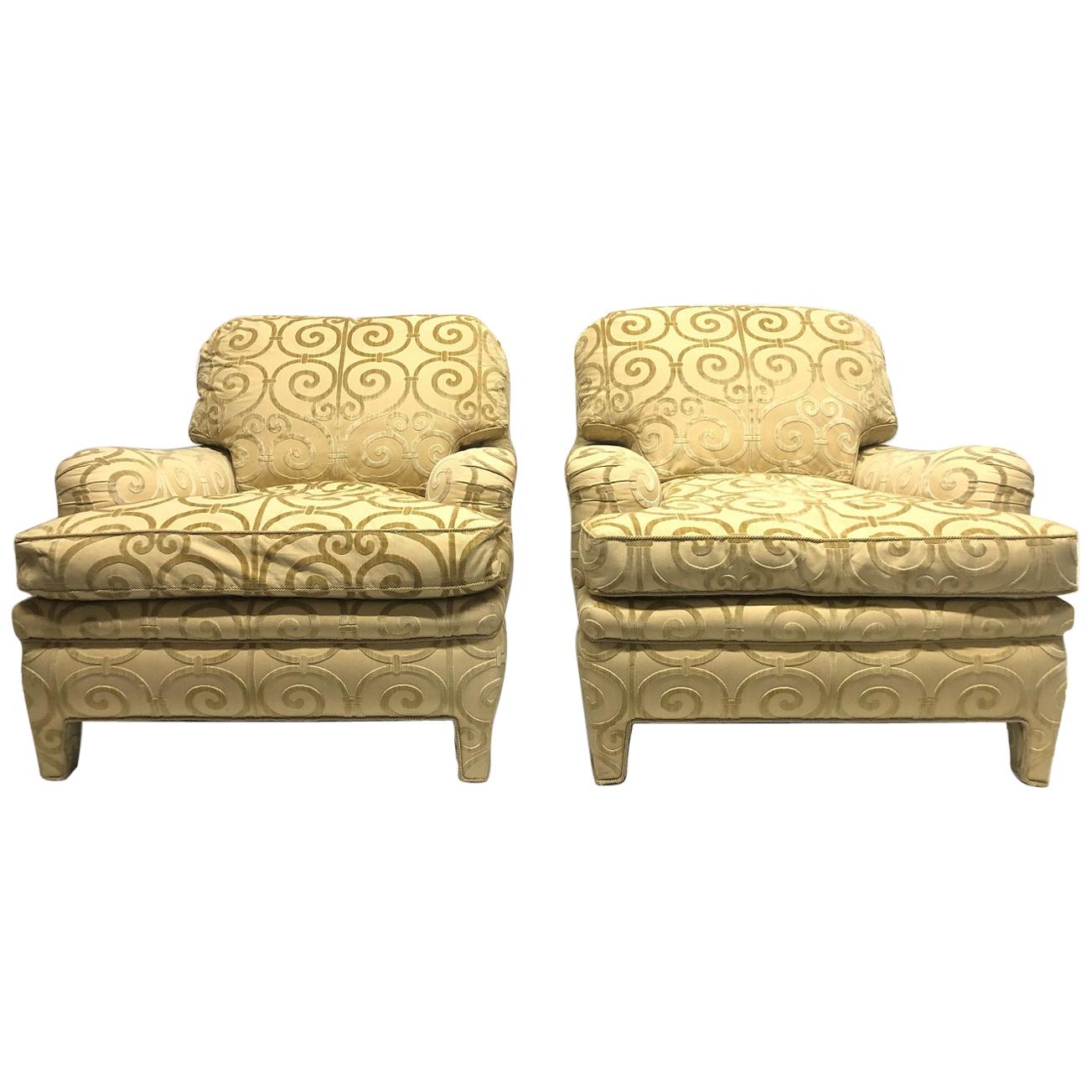 Pair of Custom Made Damask Velvet Lounge Chairs For Sale
