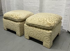 Pair of Custom-Made Damask Velvet Ottomans