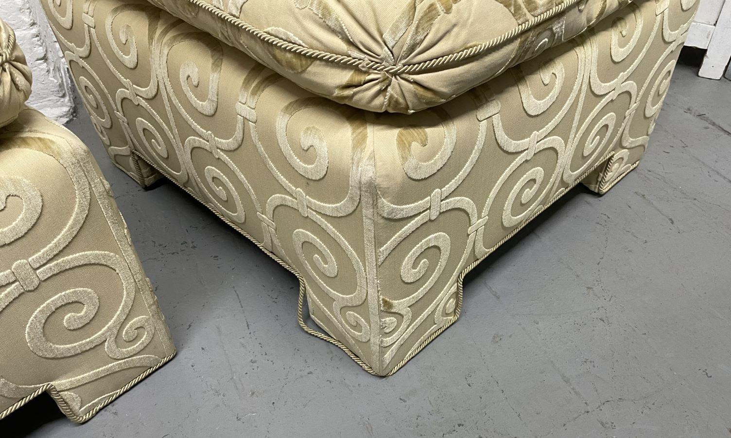 Hollywood Regency Pair of Custom-Made Damask Velvet Ottomans For Sale