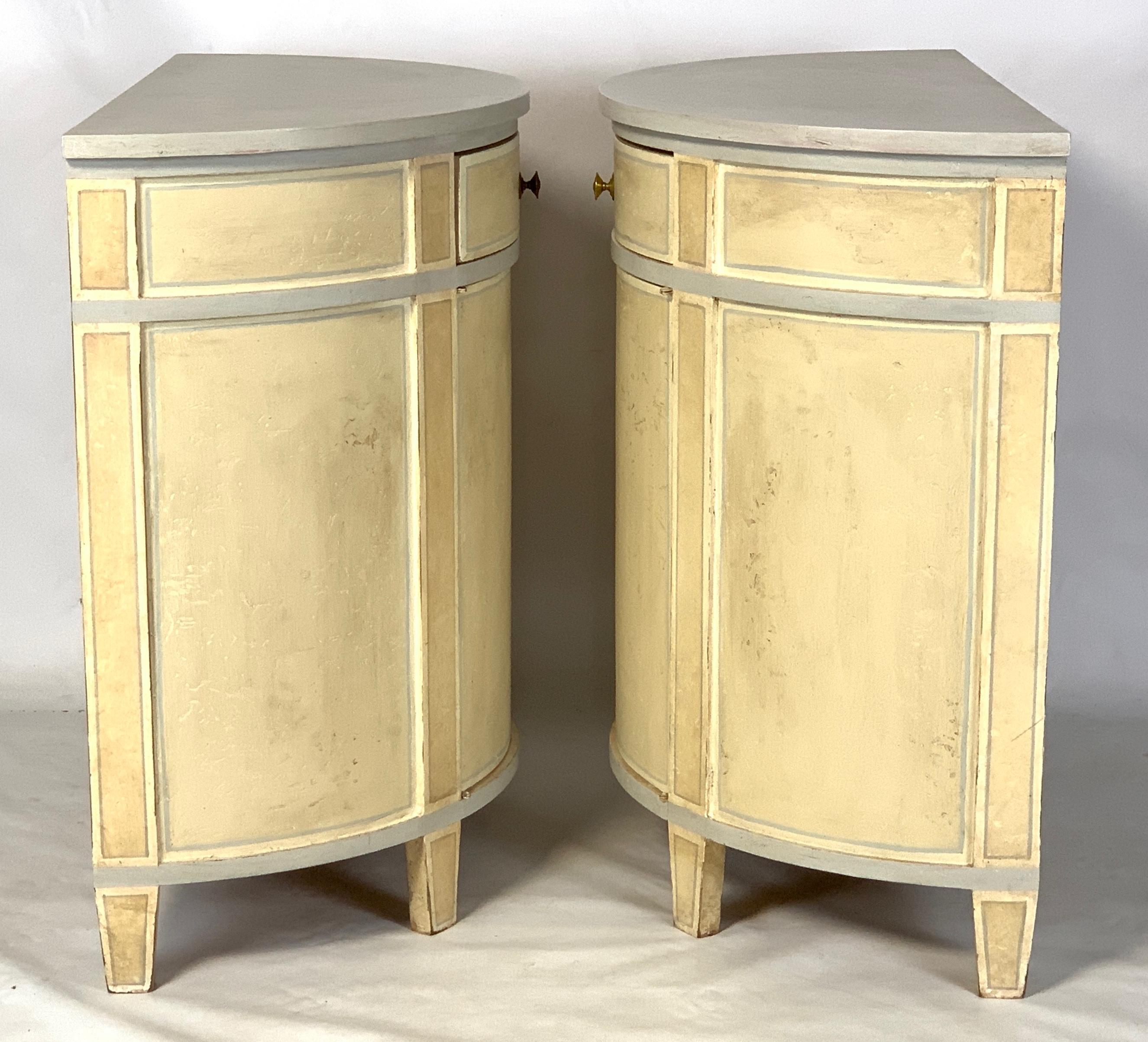 American Pair of Custom Made Demilune Bedside Tables