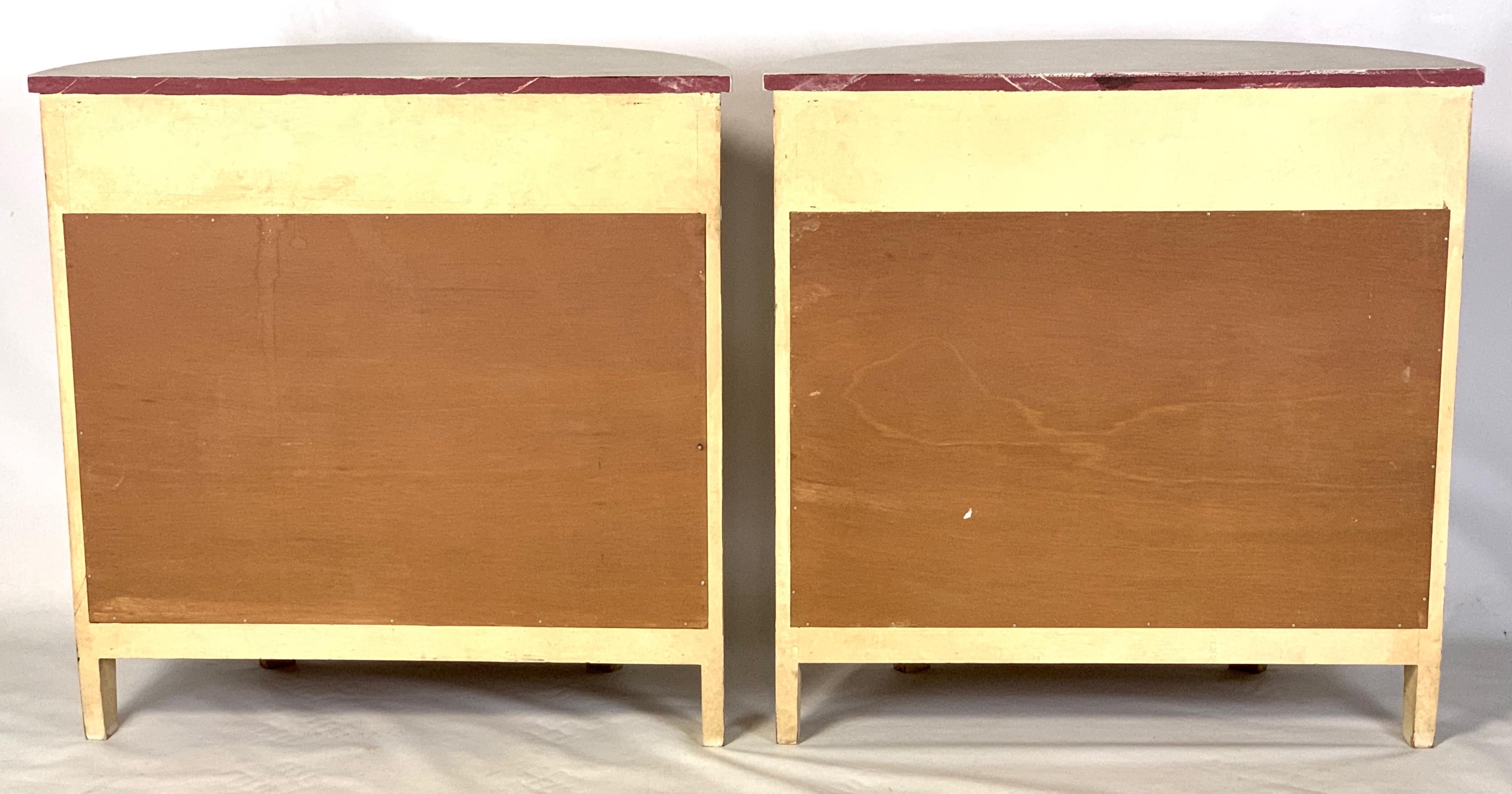 Hand-Painted Pair of Custom Made Demilune Bedside Tables