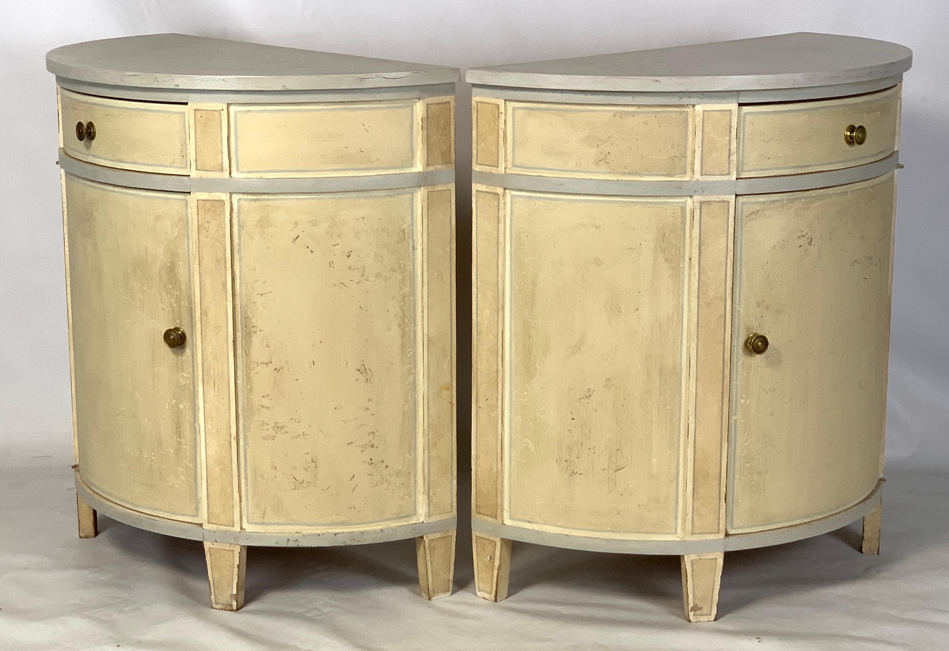 Mid-20th Century Pair of Custom Made Demilune Bedside Tables