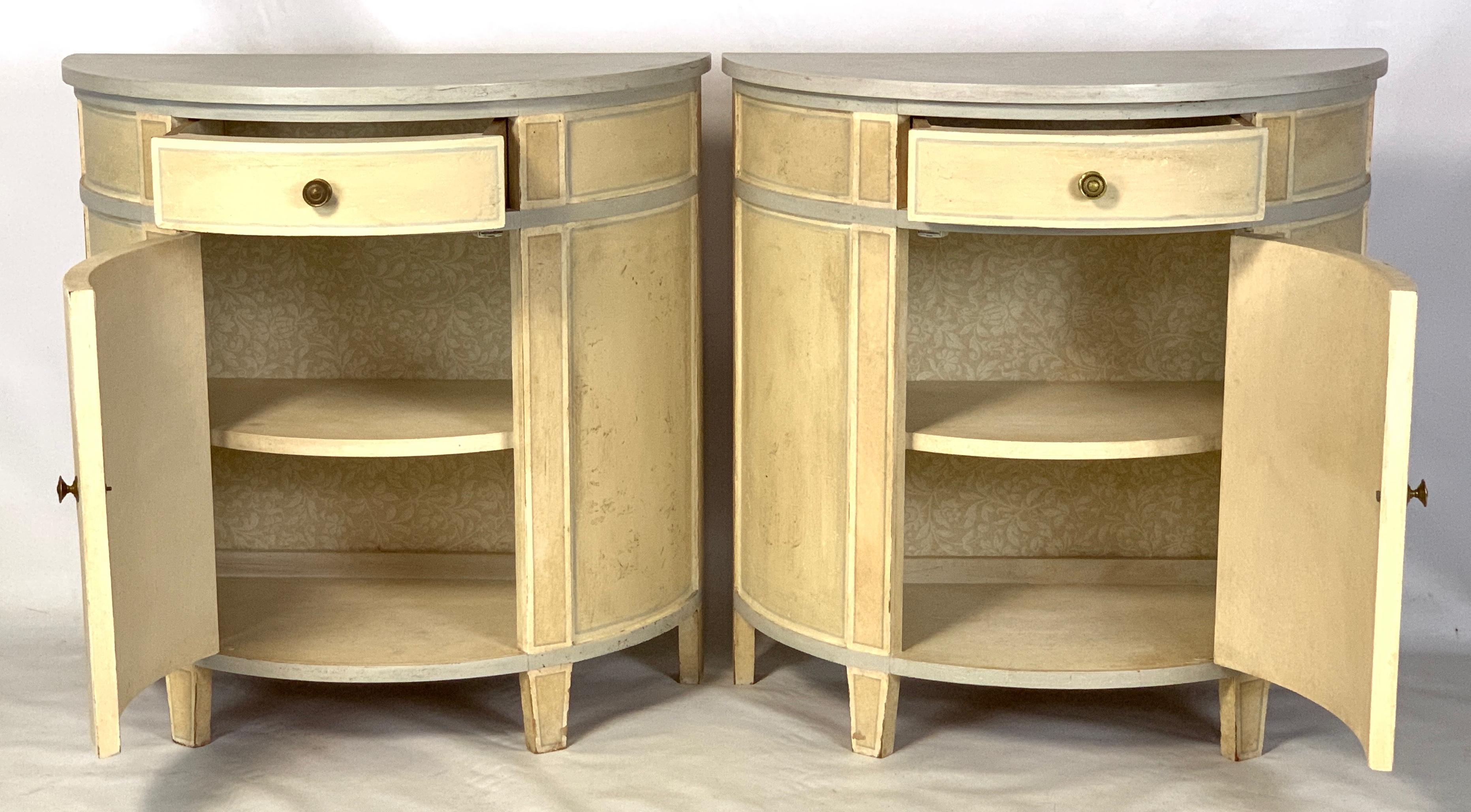 Wood Pair of Custom Made Demilune Bedside Tables