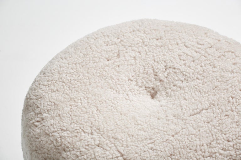 Pair of Custom Made Fumed Oak and Boucle Round Ottoman For Sale at 1stDibs
