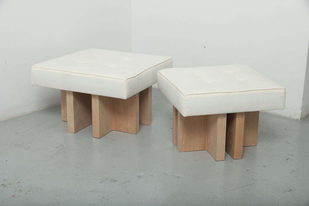Pair of custom made Gueridon Ottomans, COM Upholstery, Made in USA. For Sale 2