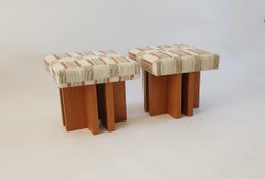 Pair of custom made Gueridon Ottomans, COM Upholstery, Made in USA.
