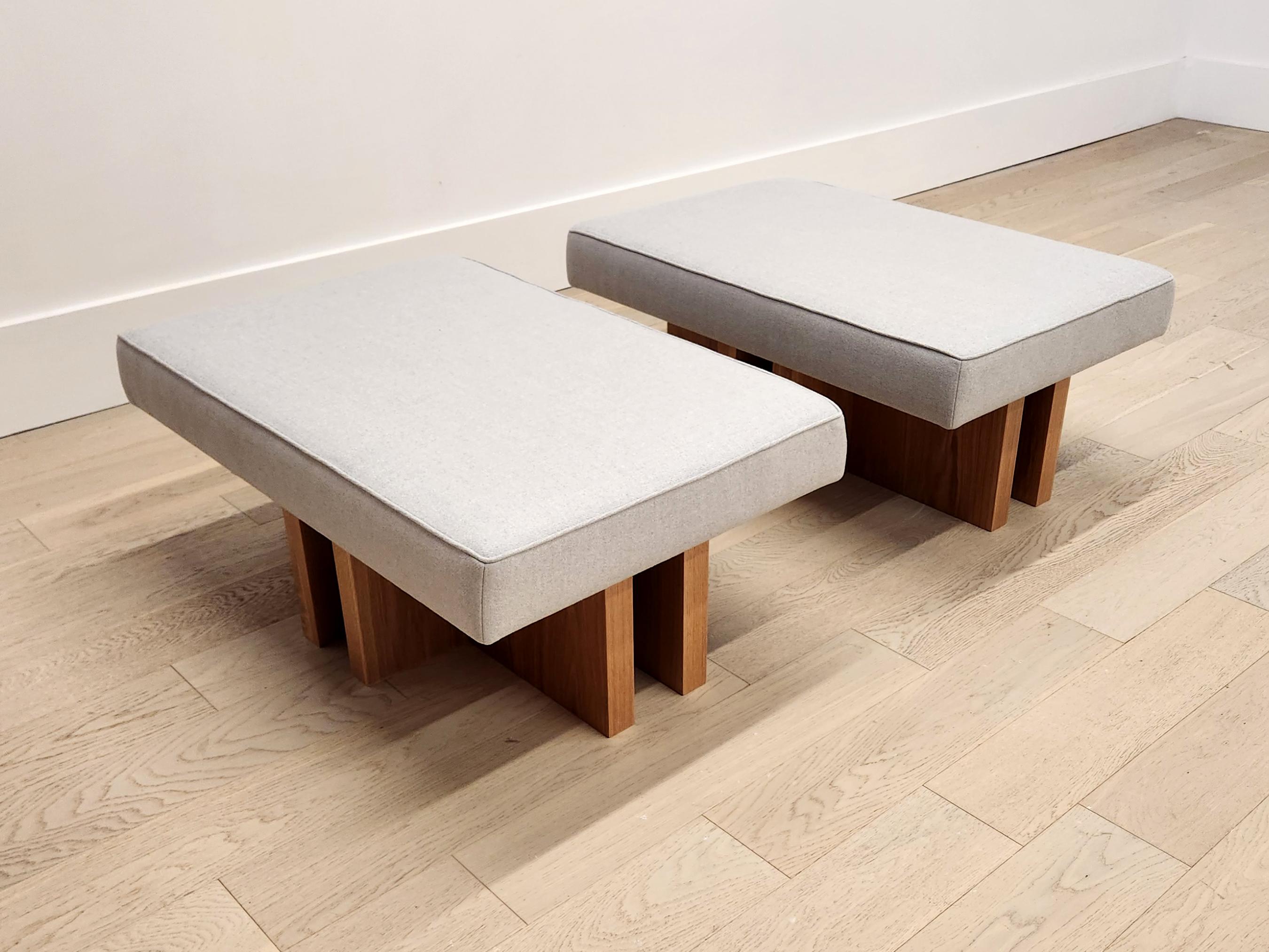 Contemporary Pair of custom made Gueridon Ottomans, COM Upholstery, Made in USA. For Sale