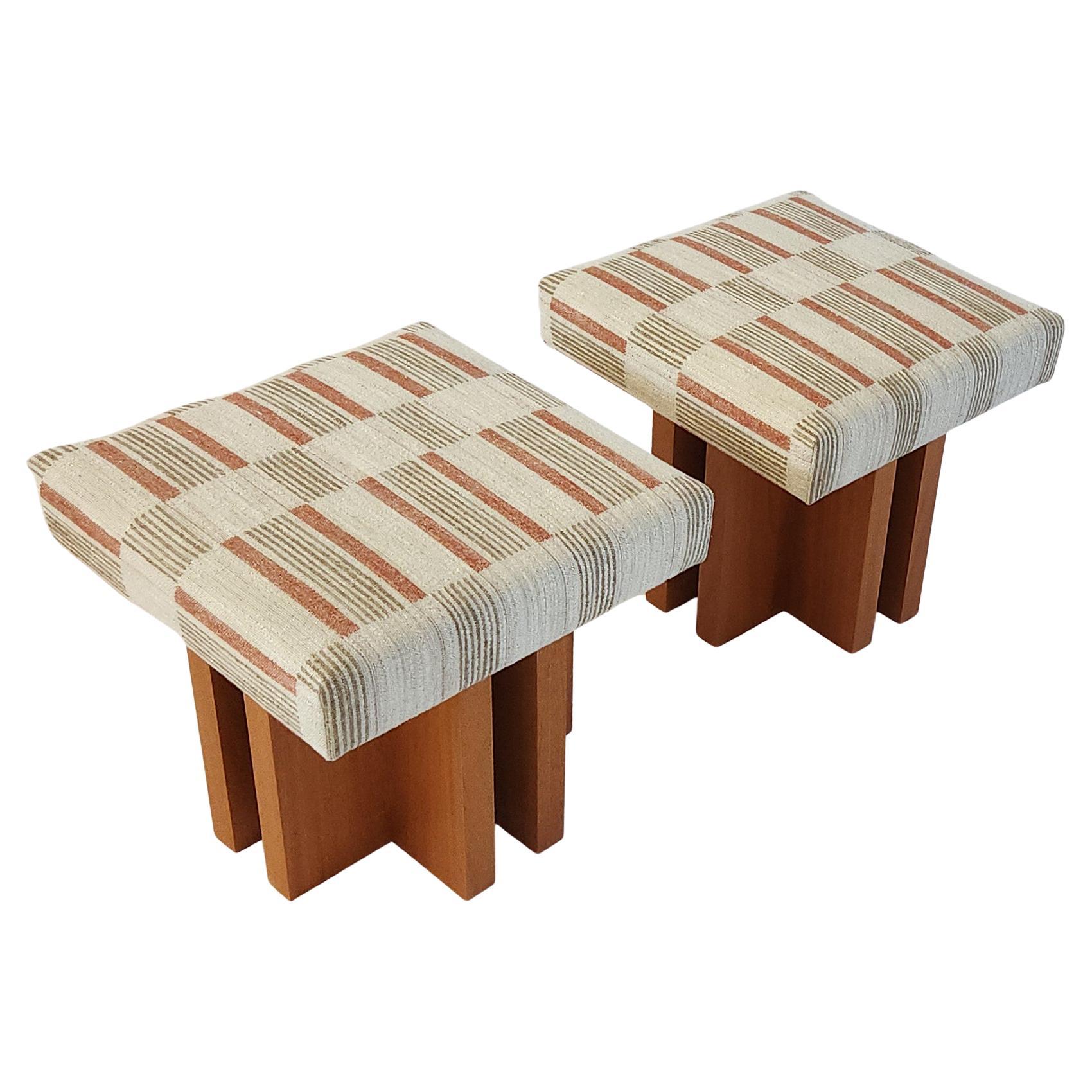 Pair of custom made Gueridon Ottomans, COM Upholstery, Made in USA.