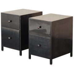 Pair of Custom Made Industrial Style Steel Nightstands