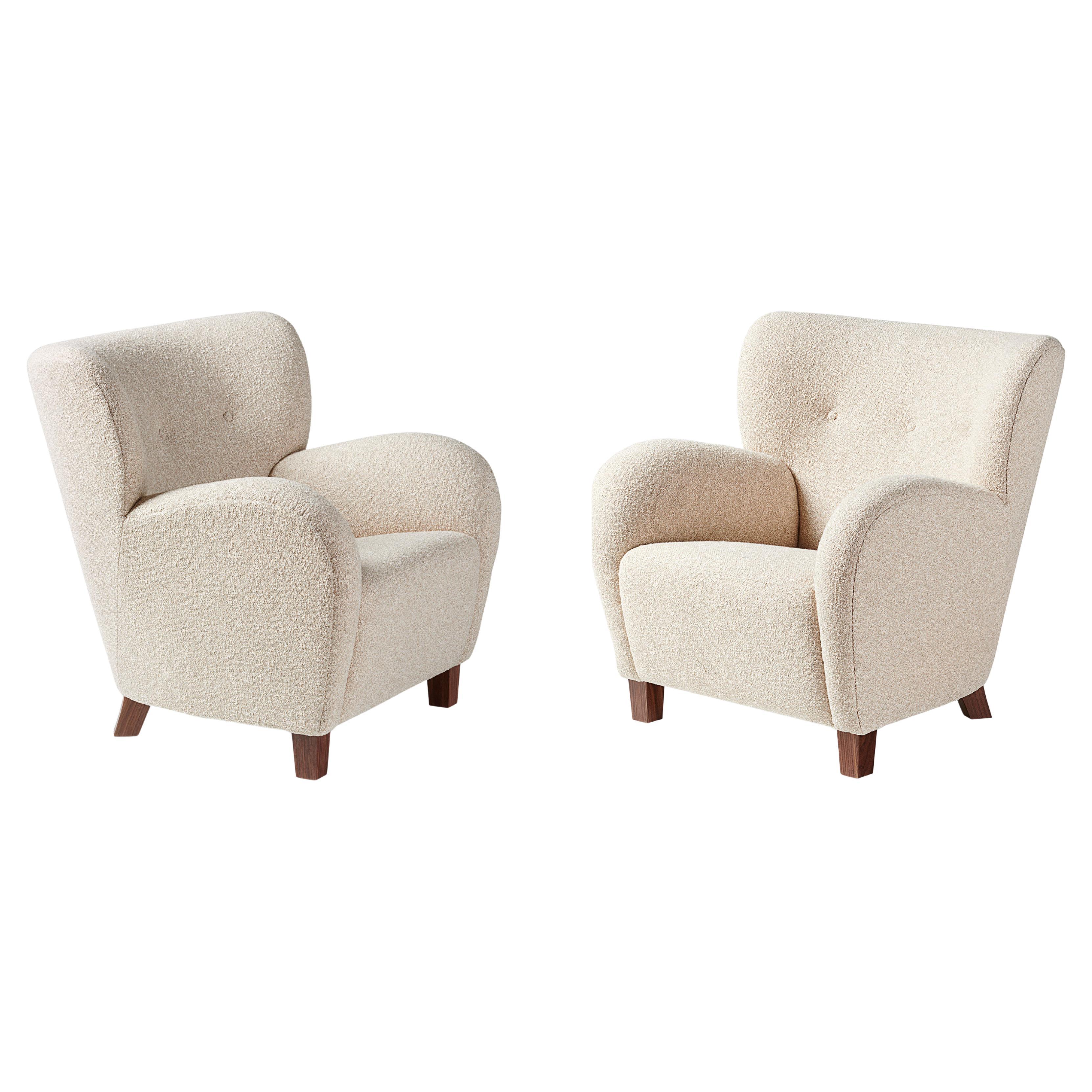 Pair of Custom Made Karu Armchair by Dagmar in Sahco Fabric