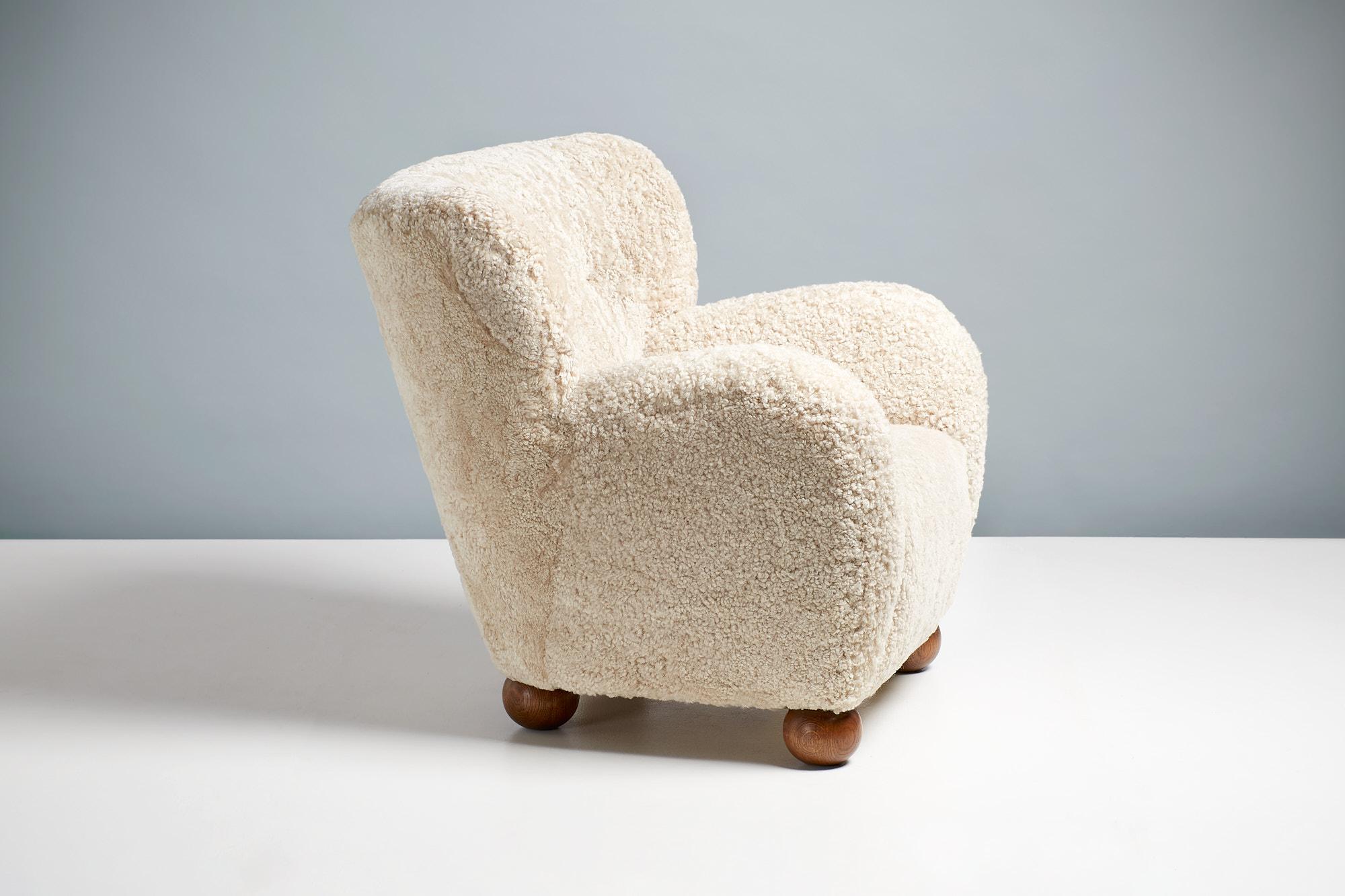 Pair of Custom Made Karu Sheepskin Armchairs For Sale 1