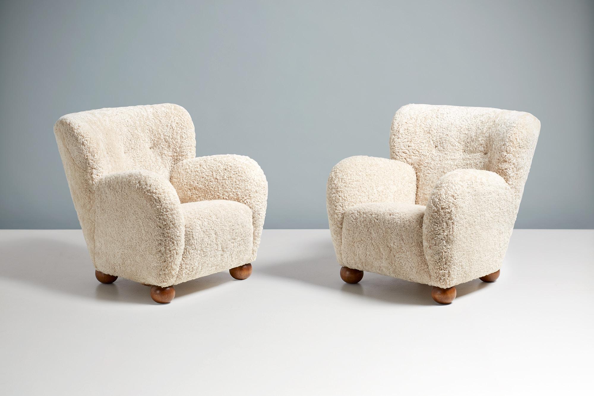 Pair of Custom Made Karu Sheepskin Armchairs For Sale 2